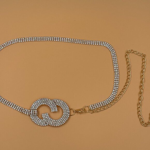 Women’s Rhinestone Chain Belt w/ Double C Style Buckle NWT - Picture 7 of 8
